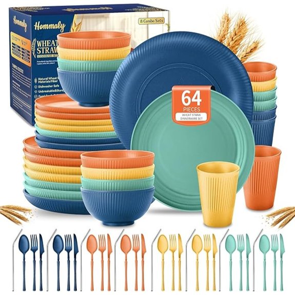 64 piece wheat straw dinnerware set