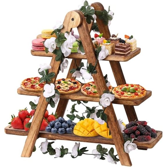 brown wood three tier tray
