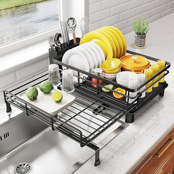 extendable dish rack with utensil holder