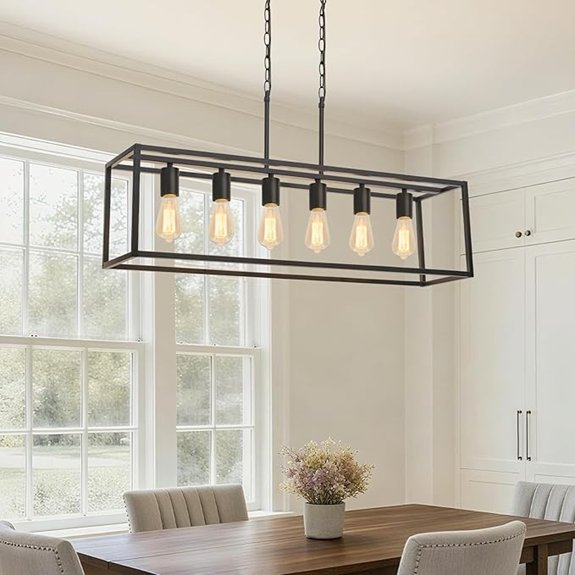 six light black linear chandelier