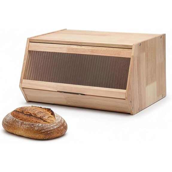 wooden bread box with lid